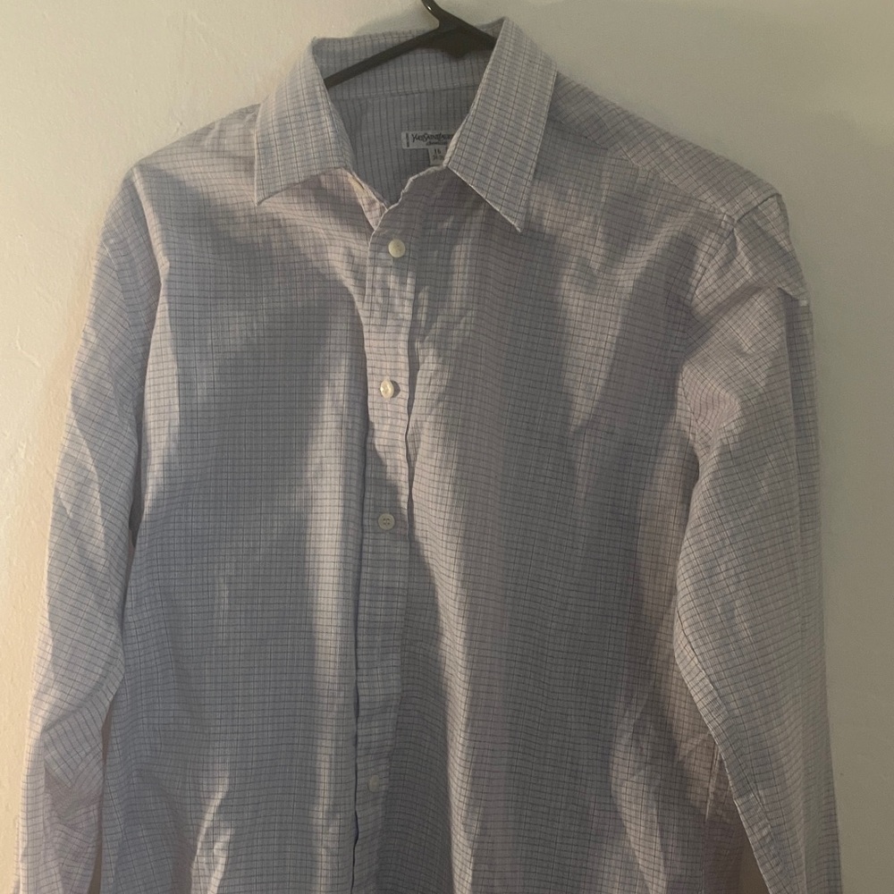 Yves Saint Laurent Light Blue Checkered Dress Shirt